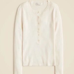 J. Crew Ivory Ribbed Button-Front Top Henley sweater in TENCEL™ blend NWT
